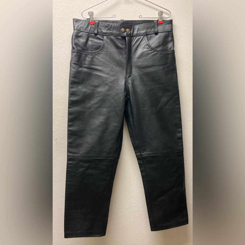 Leather Motorcycle Jeans Biker 34x32 Men Black Straight Leg Real Leather